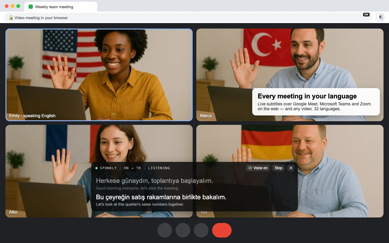 Live subtitles in your language over a video meeting